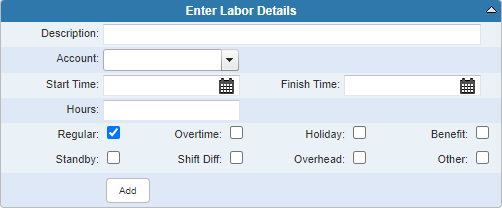 Labor Details Panel Fields